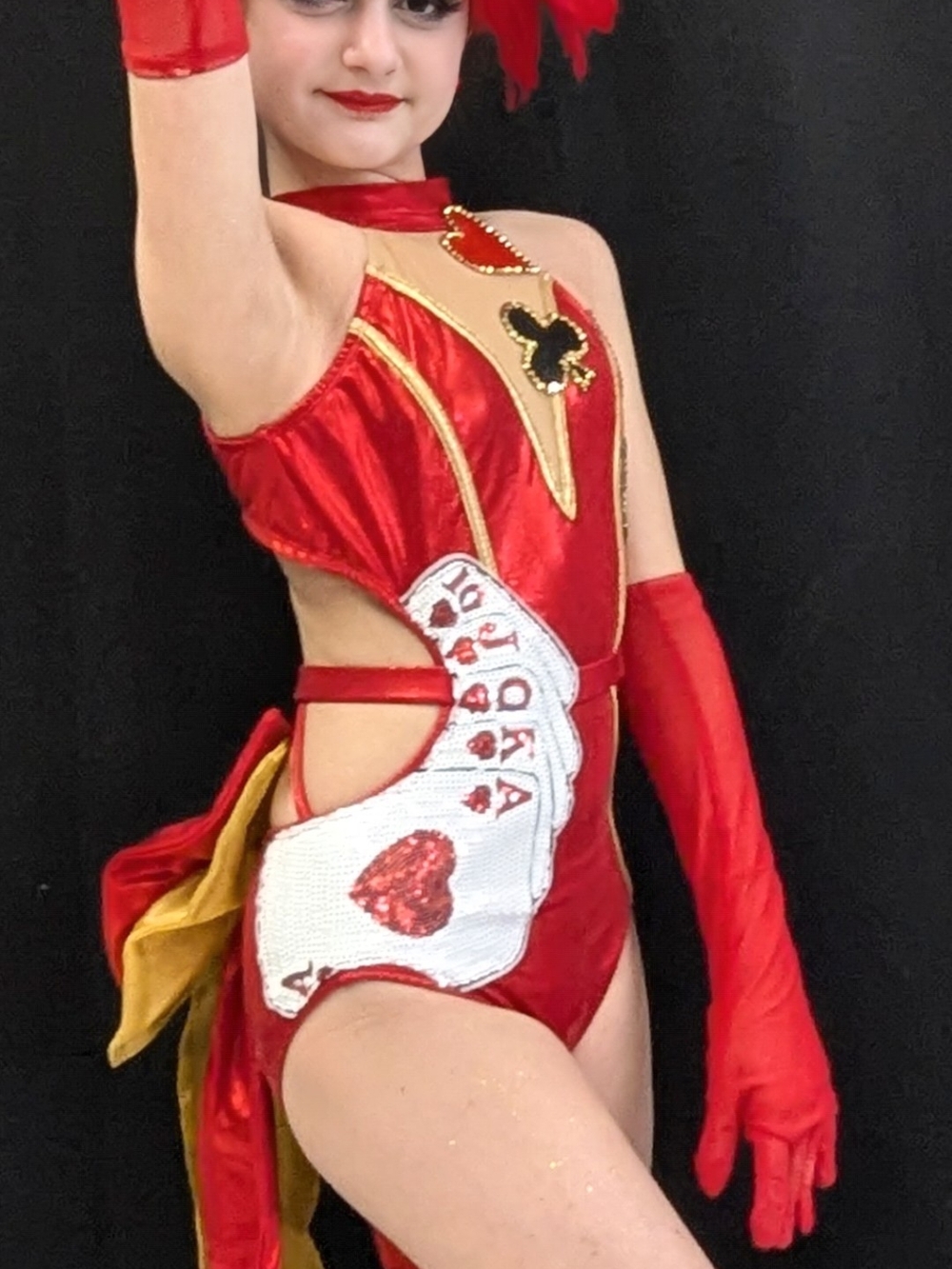 Kids Playing Card, Red, Gold Vegas Showgirl Damce Costume - Child Large